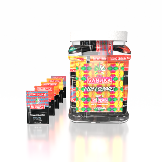 GANJIKA GUMMIES D8 100MG 3.5G 2CT/50PK "D8 10000 MG Pouch Jar"